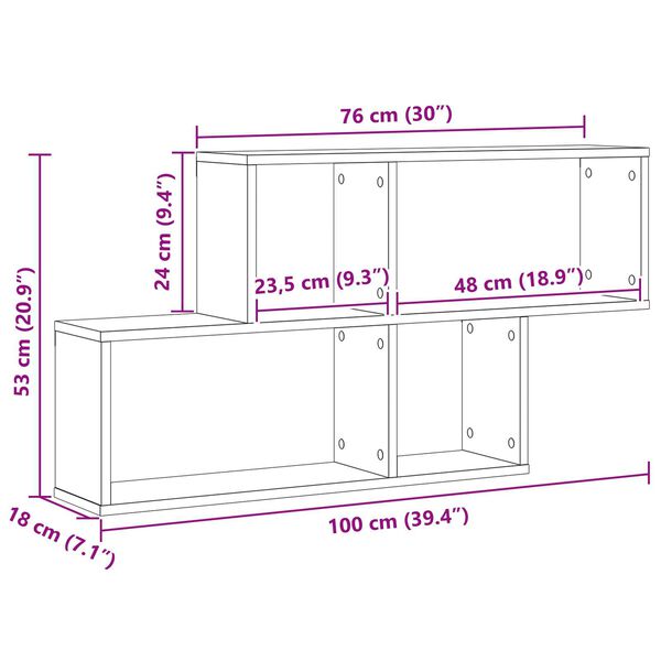 vidaXL Ράφι Τοίχου Μαύρη δρυς 76 x 15 x 53 εκ Επεξεργασμένο ξύλο