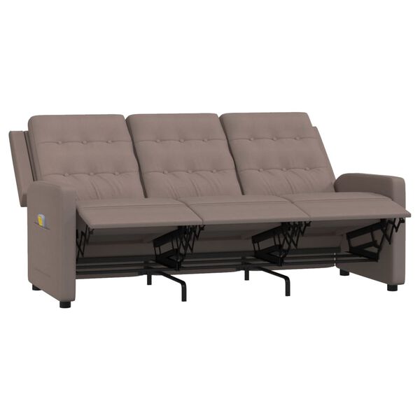 vidaXL Πολυθρόνα Μασάζ Τριθέσια Ανακλινόμενη Taupe Υφασμάτινη