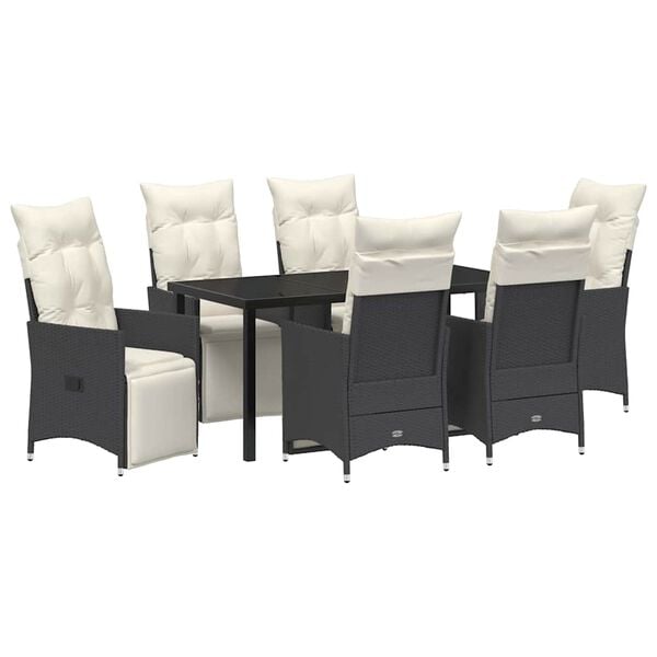 vidaXL Σέτ φαγητού για κήπο με μαξιλάρι 7 pcs Μαύρο Πολυ ράταν