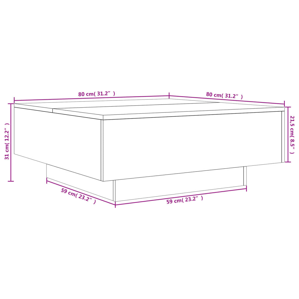 vidaXL Τραπεζάκι Σαλονιού με Φώτα LED Λευκό 80 x 80 x 31 εκ.