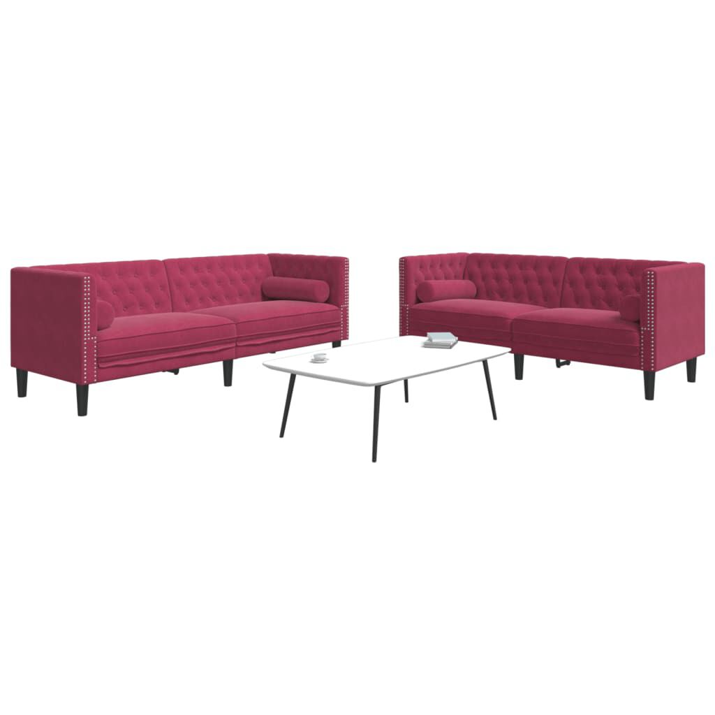 vidaXL Καναπές Chesterfield Σετ 3 Τεμ. με Στηρίγματα Μπορντό Βελούδο