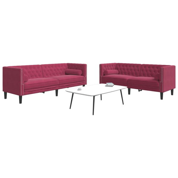 vidaXL Καναπές Chesterfield Σετ 3 Τεμ. με Στηρίγματα Μπορντό Βελούδο
