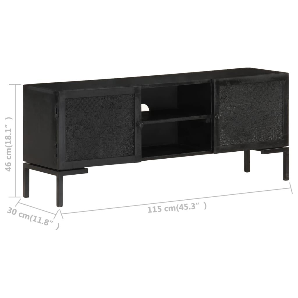 vidaXL Έπιπλο Τηλεόρασης Μαύρο 115 x 30 x 46 εκ. από Μασίφ Ξύλο Μάνγκο