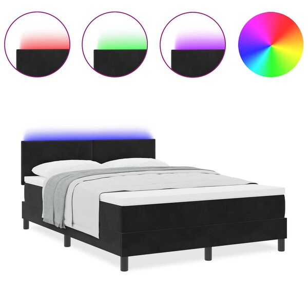vidaXL Κρεβάτι Box Spring με Στρώμα & LED Μαύρο 140x200 εκ. Βελούδο