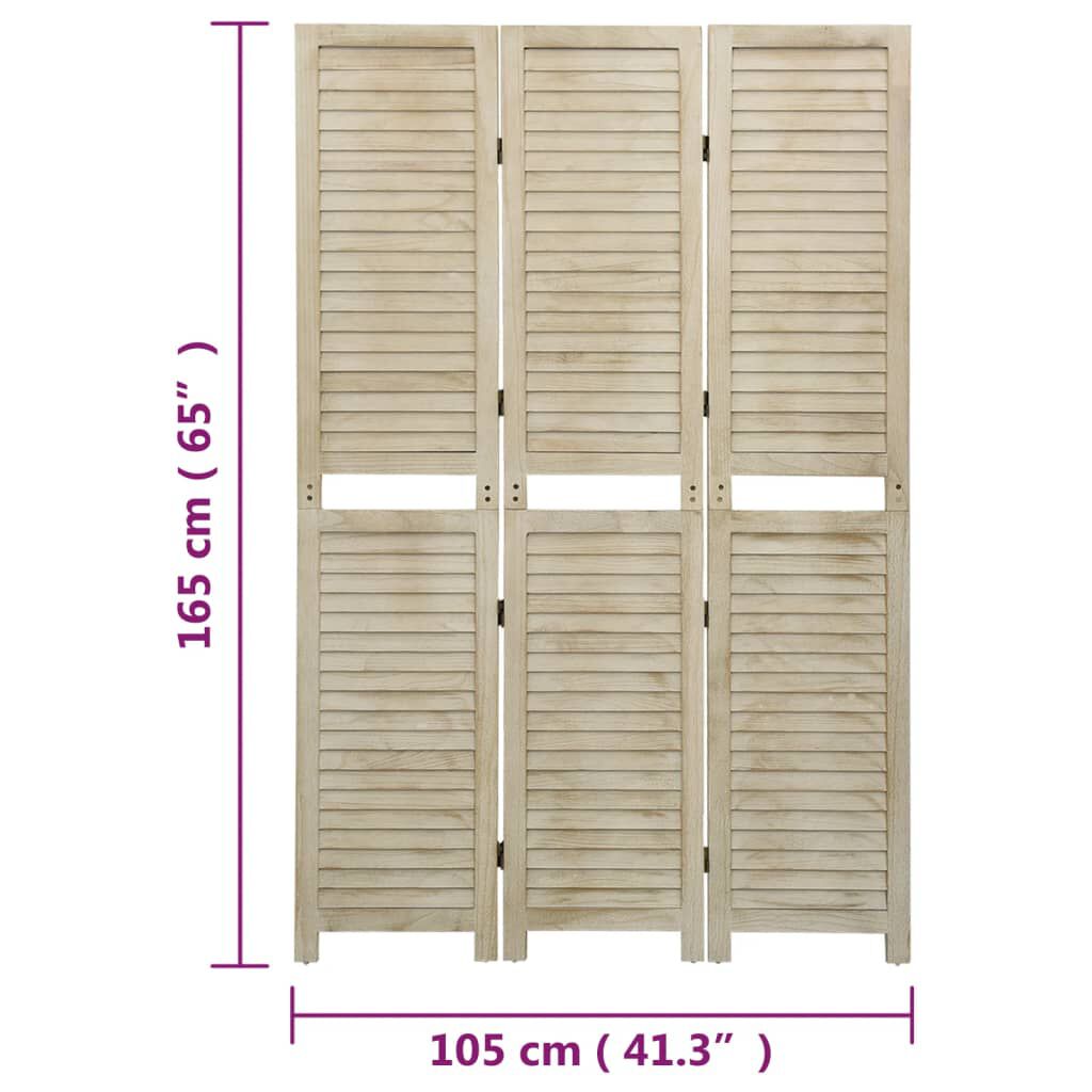 vidaXL Διαχωριστικό Χώρου με 3 Πάνελ 105x166 εκ. Μασίφ Ξύλο Παυλώνιας