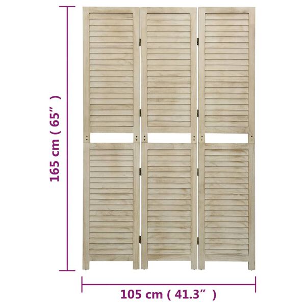 vidaXL Διαχωριστικό Χώρου με 3 Πάνελ 105x166 εκ. Μασίφ Ξύλο Παυλώνιας