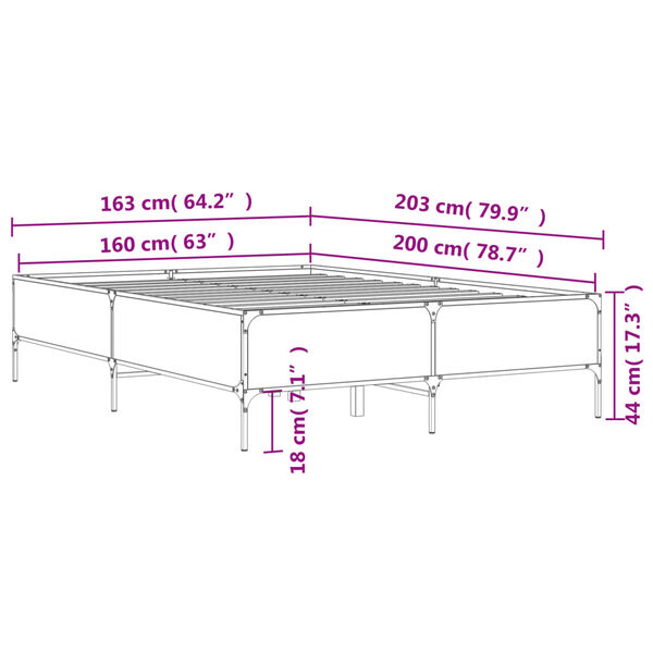 vidaXL Πλαίσιο Κρεβατιού Μαύρο 160 x 200 εκ. Επεξ. Ξύλο & Μέταλλο