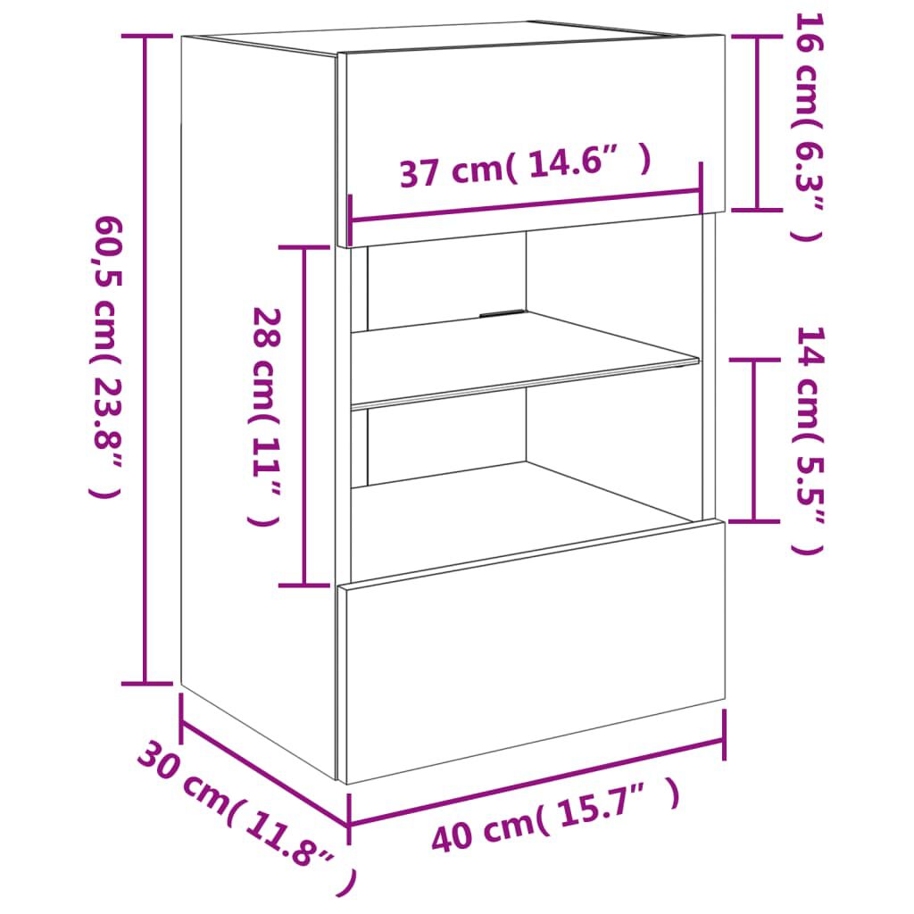 vidaXL Έπιπλα Τοίχου Τηλ. με LED 2 Τεμ. Γκρι Sonoma 40x30x60,5 εκ.