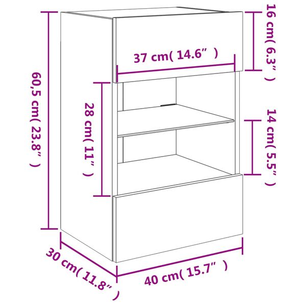 vidaXL Έπιπλα Τοίχου Τηλ. με LED 2 Τεμ. Γκρι Sonoma 40x30x60,5 εκ.
