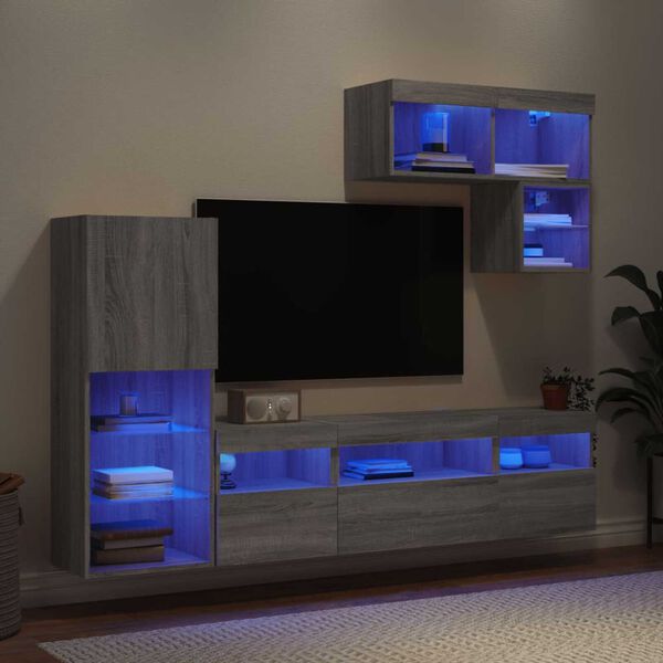 vidaXL Έπιπλα Τοίχου Τηλεόρασης 6 τεμ. LED Γκρι Sonoma από Επεξ. Ξύλο