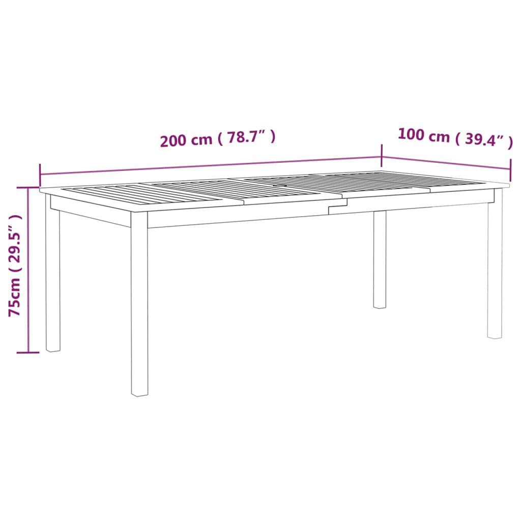 vidaXL Τραπέζι Κήπου Γκρι 200 x 100 x 75 εκ. από Μασίφ Ξύλο Ακακίας