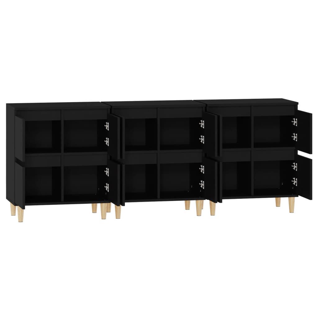 vidaXL Ντουλάπια 3 τεμ. Μαύρα 60x35x70 εκ. Επεξεργασμένο Ξύλο