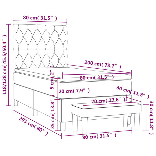 vidaXL Κρεβάτι Boxspring με Στρώμα Σκούρο Μπλε 80 x 200 εκ. Βελούδινο