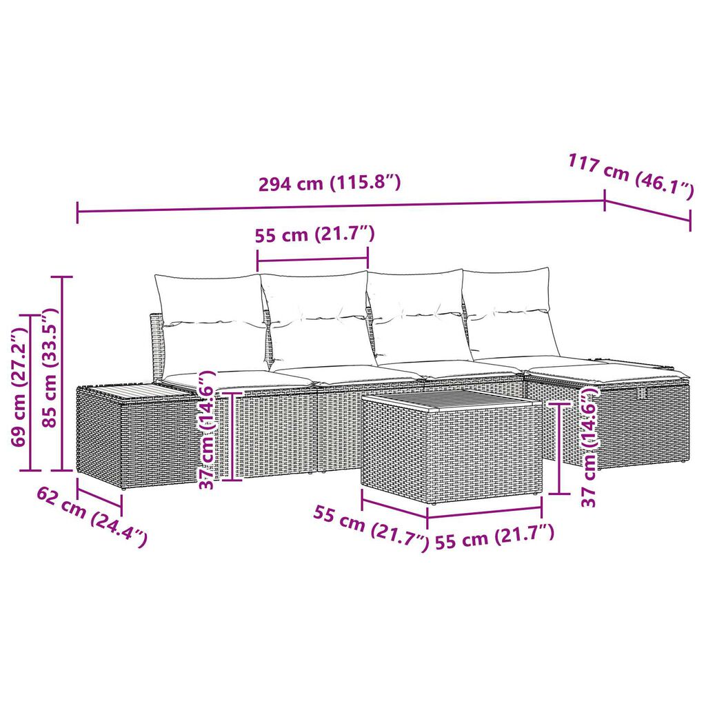 vidaXL Σετ Καναπέ Κήπου με μαξιλάρι 6 pcs Μπεζ Πολυ ράταν