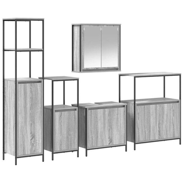 vidaXL Σετ Επίπλων Μπάνιου με ράφι 5 pcs Γκρι σονόμα και Μαύρο