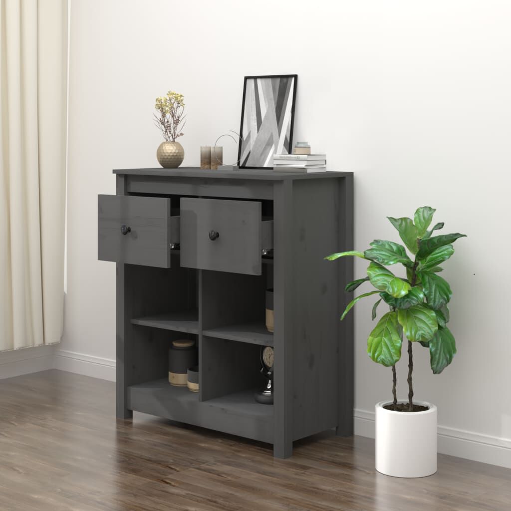 vidaXL Συρταριέρα Γκρί 70 x 35 x 80 εκ. από Μασίφ Ξύλο Πεύκου