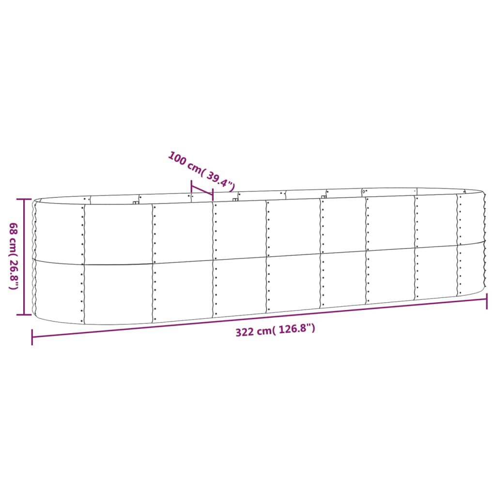 vidaXL Ζαρντινιέρα Γκρι 322x100x68 εκ. Ατσάλι με Ηλεκτρ. Βαφή Πούδρας