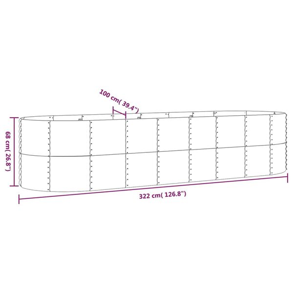 vidaXL Ζαρντινιέρα Γκρι 322x100x68 εκ. Ατσάλι με Ηλεκτρ. Βαφή Πούδρας