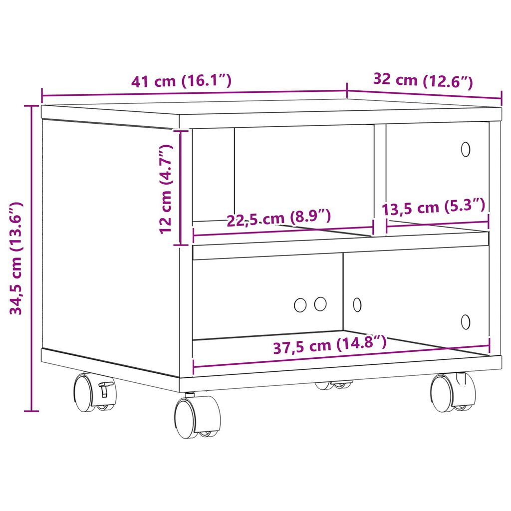 vidaXL Ράφι Εκτυπωτή με Ρόδες Παλιού Ξύλου 41x32x33,5 εκ