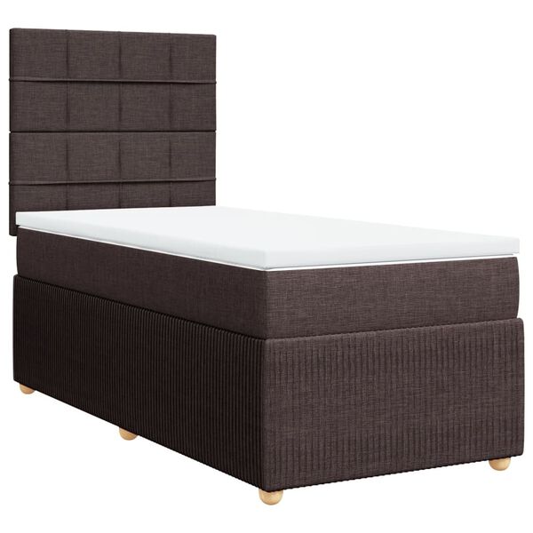 vidaXL Κρεβάτι Boxspring με Στρώμα Σκούρο Καφέ 100x200 εκ. Υφασμάτινο