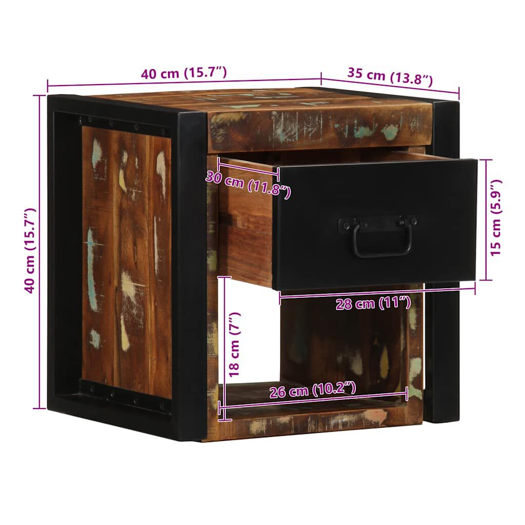 vidaXL Κομοδίνο Πολύχρωμο 40x35x40 cm Στερεό ξύλο αναγεννημένο