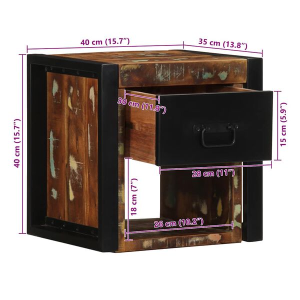 vidaXL Κομοδίνο Πολύχρωμο 40x35x40 cm Στερεό ξύλο αναγεννημένο