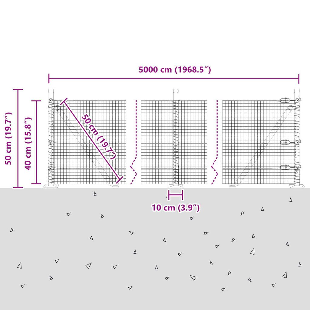 vidaXL Φράχτης με Στήλες. Γκρι 0.4 x 50 μ. Ατσάλι