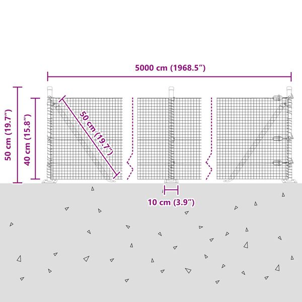 vidaXL Φράχτης με Στήλες. Γκρι 0.4 x 50 μ. Ατσάλι