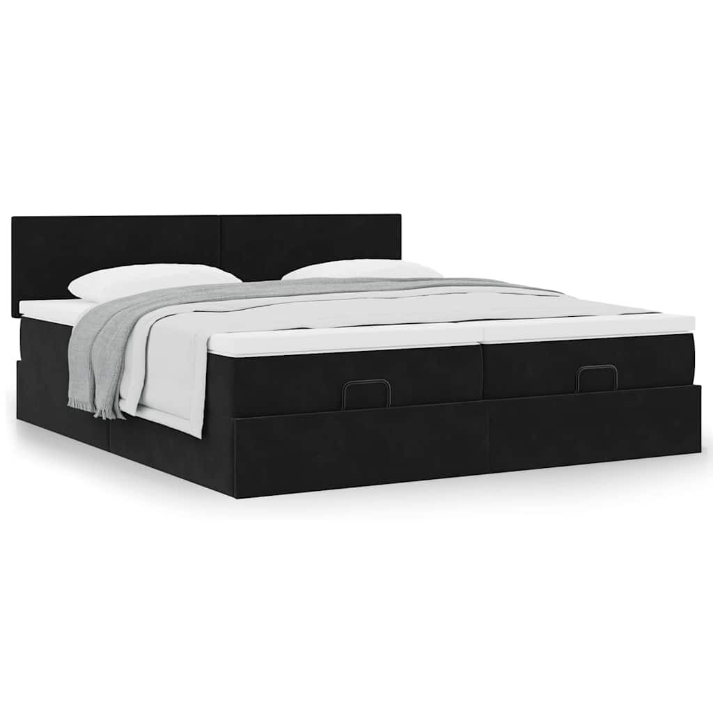 vidaXL Οθωμανικό κρεβάτι με στρώματα Μαύρο 200x200cm Velvet