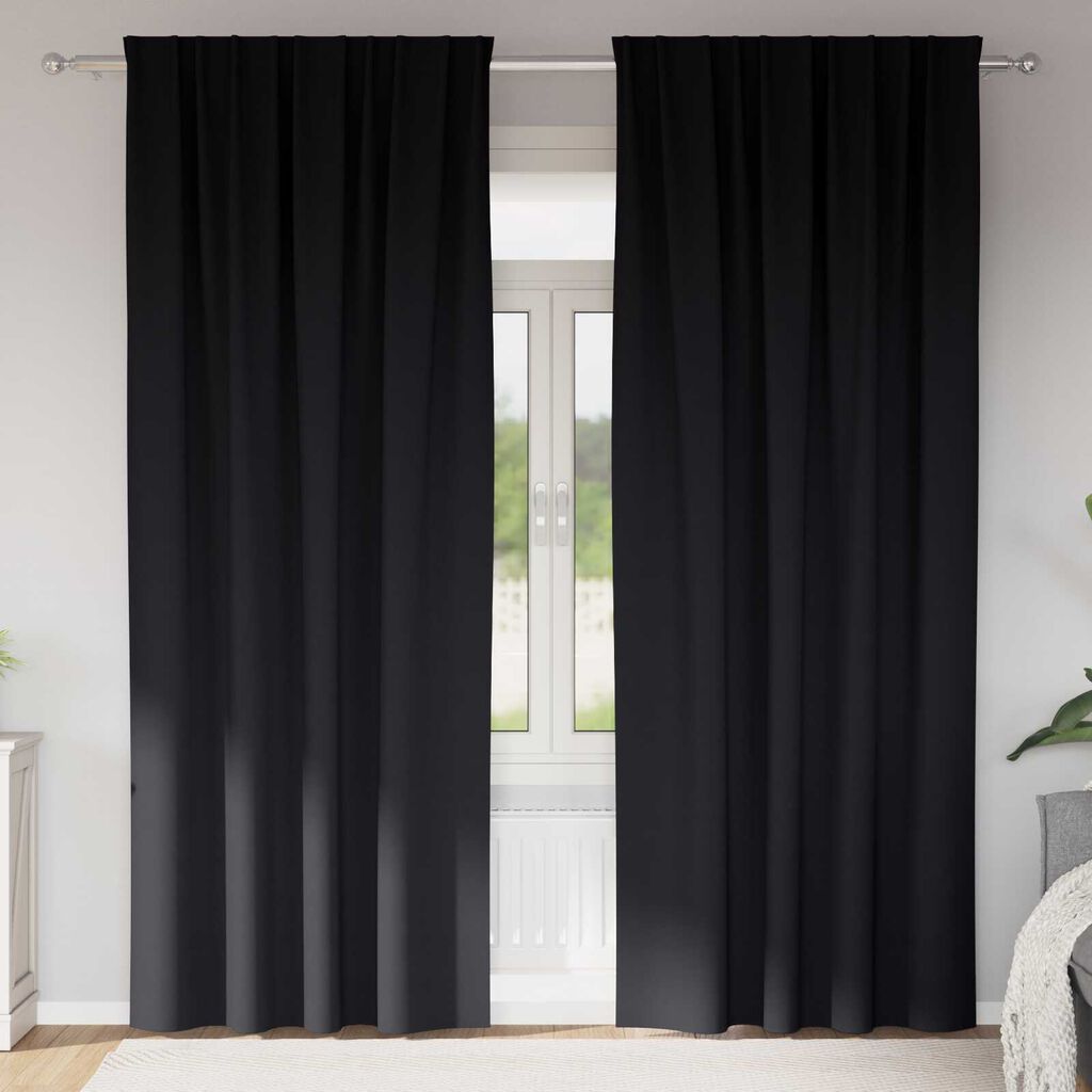 vidaXL Κουρτίνες με κουρτίνες 2 pcs Μαύρο 260 x 140 εκ. Πολυεστέρας