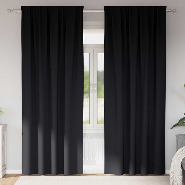 vidaXL Κουρτίνες με κουρτίνες 2 pcs Μαύρο 260 x 140 εκ. Πολυεστέρας