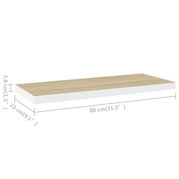 vidaXL Ράφια Τοίχου 2 τεμ. Δρυς/Λευκό 80x23,5x3,8 εκ. MDF