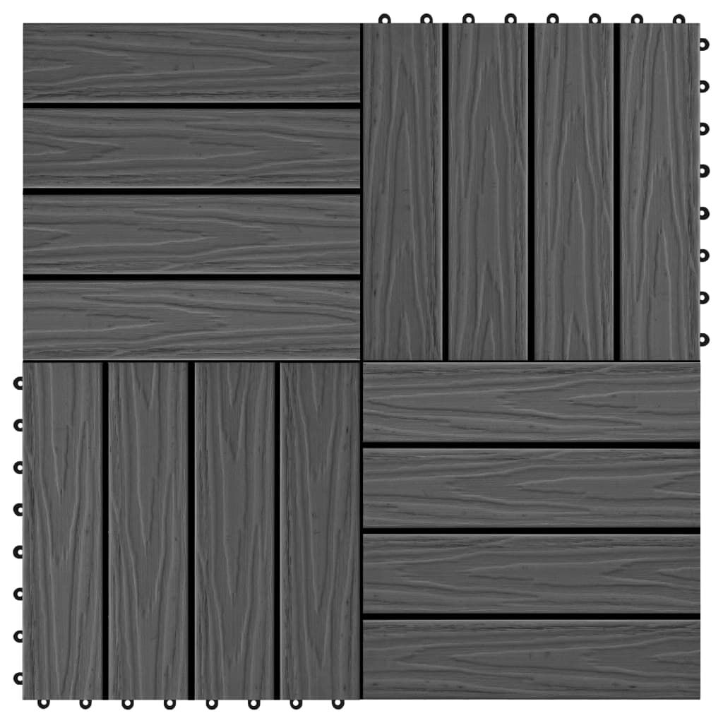 vidaXL Πλακάκια Deck 11 τεμ. Ανάγλυφα Μαύρα 30x30 εκ. 1 μ² WPC