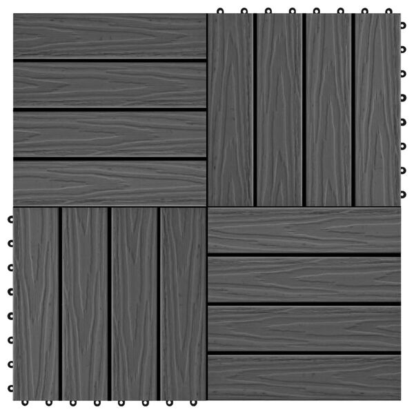 vidaXL Πλακάκια Deck 11 τεμ. Ανάγλυφα Μαύρα 30x30 εκ. 1 μ² WPC