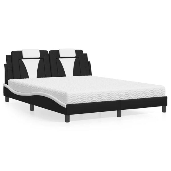 vidaXL Κρεβάτι με Στρώμα Μαύρο/Λευκό 160x200 εκ. από Συνθετικό Δέρμα