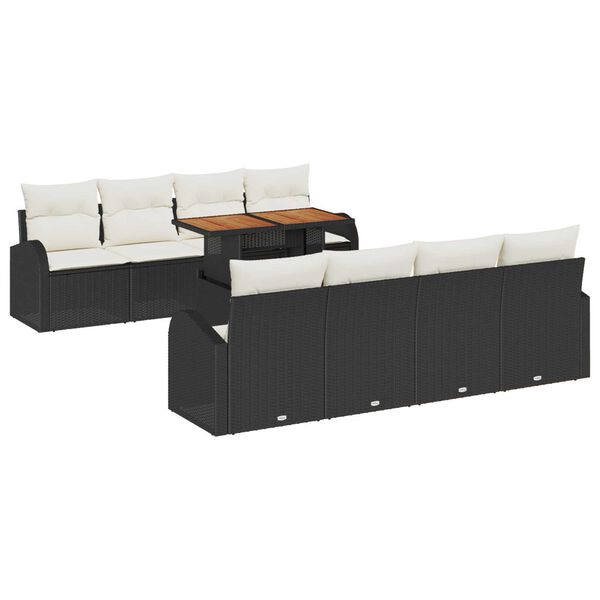 vidaXL Σετ Καναπέ Κήπου με αποθήκευση 9 pcs Μαύρο Πολυ ράταν
