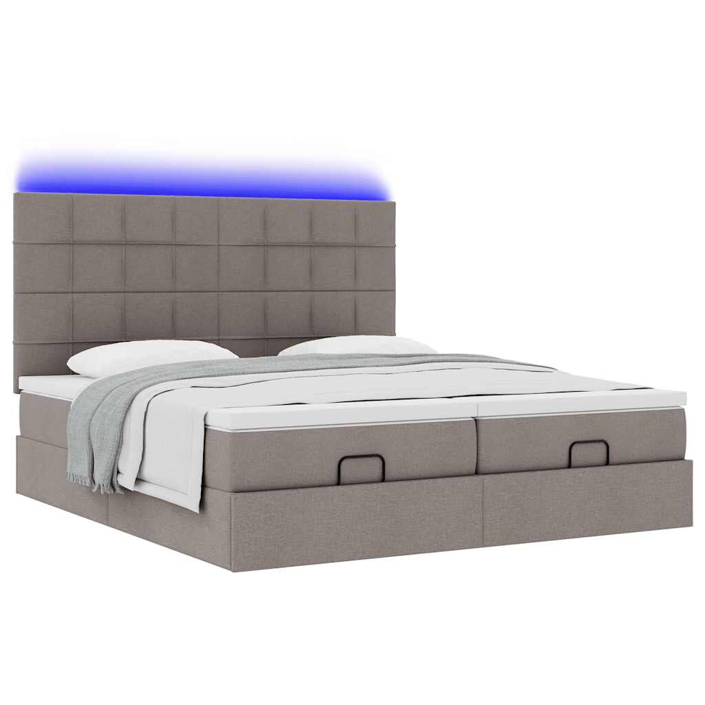 vidaXL Οθωμανικό κρεβάτι με στρώματα & LEDs Taupe 200x200cm ύφασμα