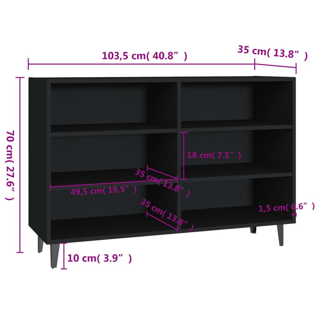 vidaXL Ραφιέρα Μαύρη 103,5 x 35 x 70 εκ. από Επεξεργασμένο Ξύλο
