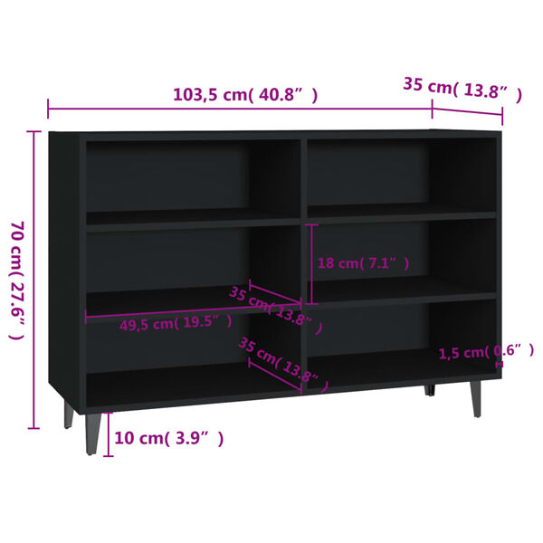 vidaXL Ραφιέρα Μαύρη 103,5 x 35 x 70 εκ. από Επεξεργασμένο Ξύλο