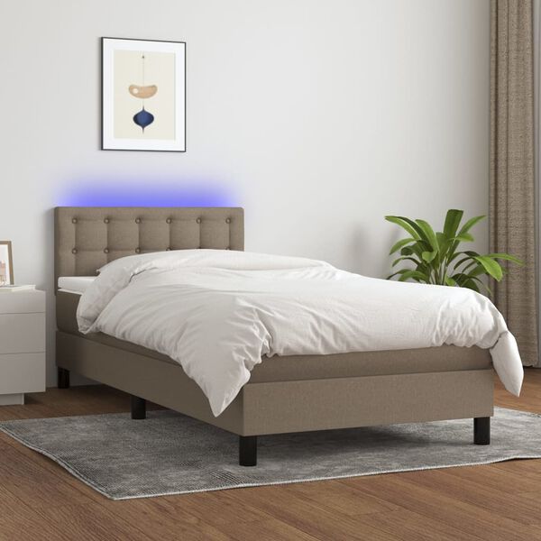 vidaXL &Kappa;&rho;&epsilon;&beta;ά&tau;&iota; Boxspring &mu;&epsilon; &Sigma;&tau;&rho;ώ&mu;&alpha; & LED Taupe 90x190 &epsilon;&kappa;. &Upsilon;&phi;&alpha;&sigma;&mu;ά&tau;&iota;&nu;&omicron;