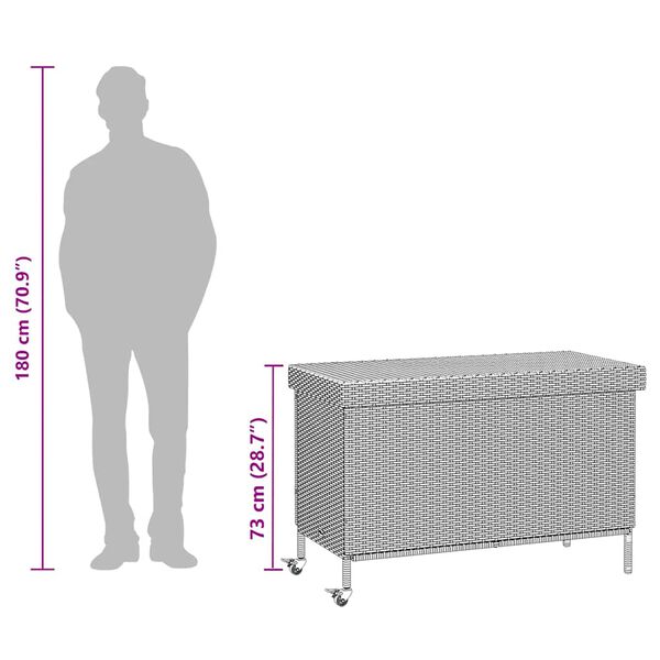 vidaXL Κουτί Αποθήκευσης Κήπου με Ρόδες 110x55x73 εκ. Συνθετικό Ρατάν