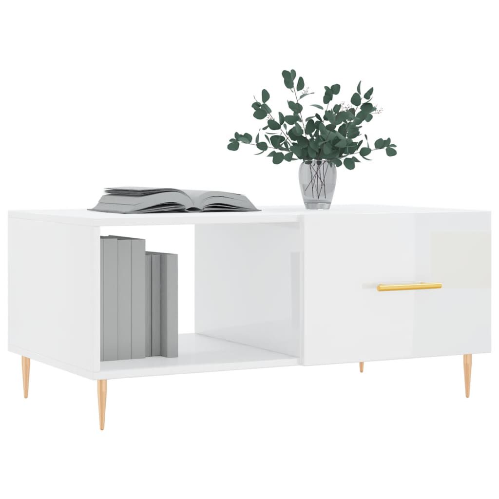vidaXL Τραπεζάκι Σαλονιού Γυαλ. Λευκό 90x50x40 εκ. Επεξεργ. Ξύλο