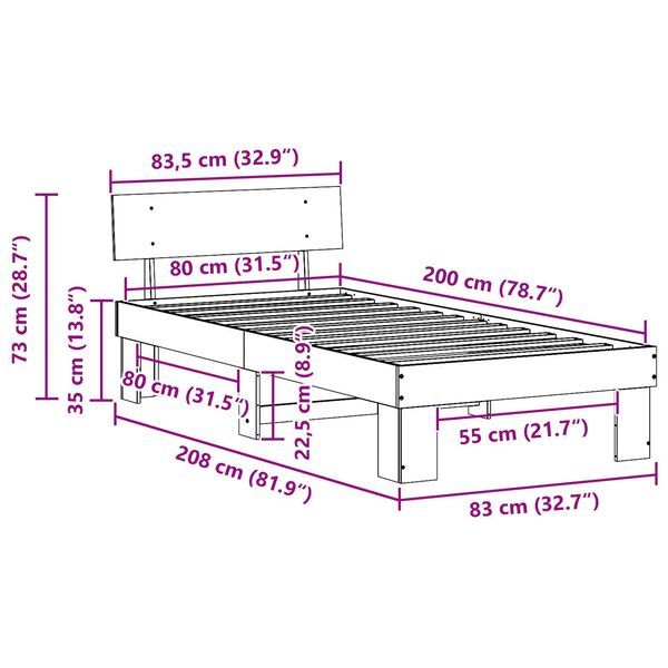 vidaXL Σκελετός Κρεβατιού Καφέ 80 x 200 cm Συμπαγές ξύλο πεύκου