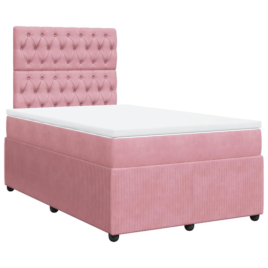 vidaXL Κρεβάτι Boxspring με Στρώμα Ροζ 120x190 εκ. Βελούδινο