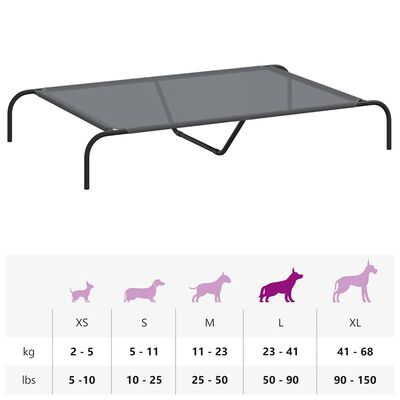 vidaXL Ανυψωμένο κρεβάτι σκύλου γκρι 130x80x20 cm Textilene και χάλυβα
