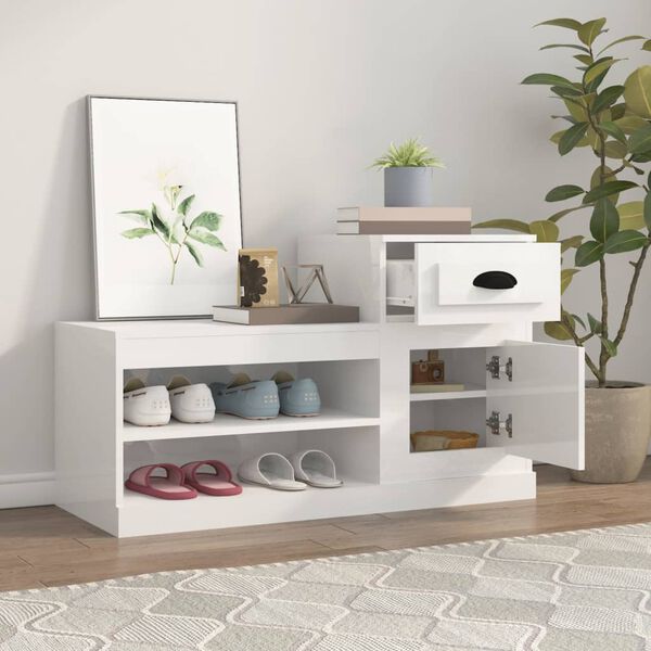 vidaXL Παπουτσοθήκη Γυαλιστερό Λευκό 100x42x60 εκ. Επεξεργασμένο Ξύλο