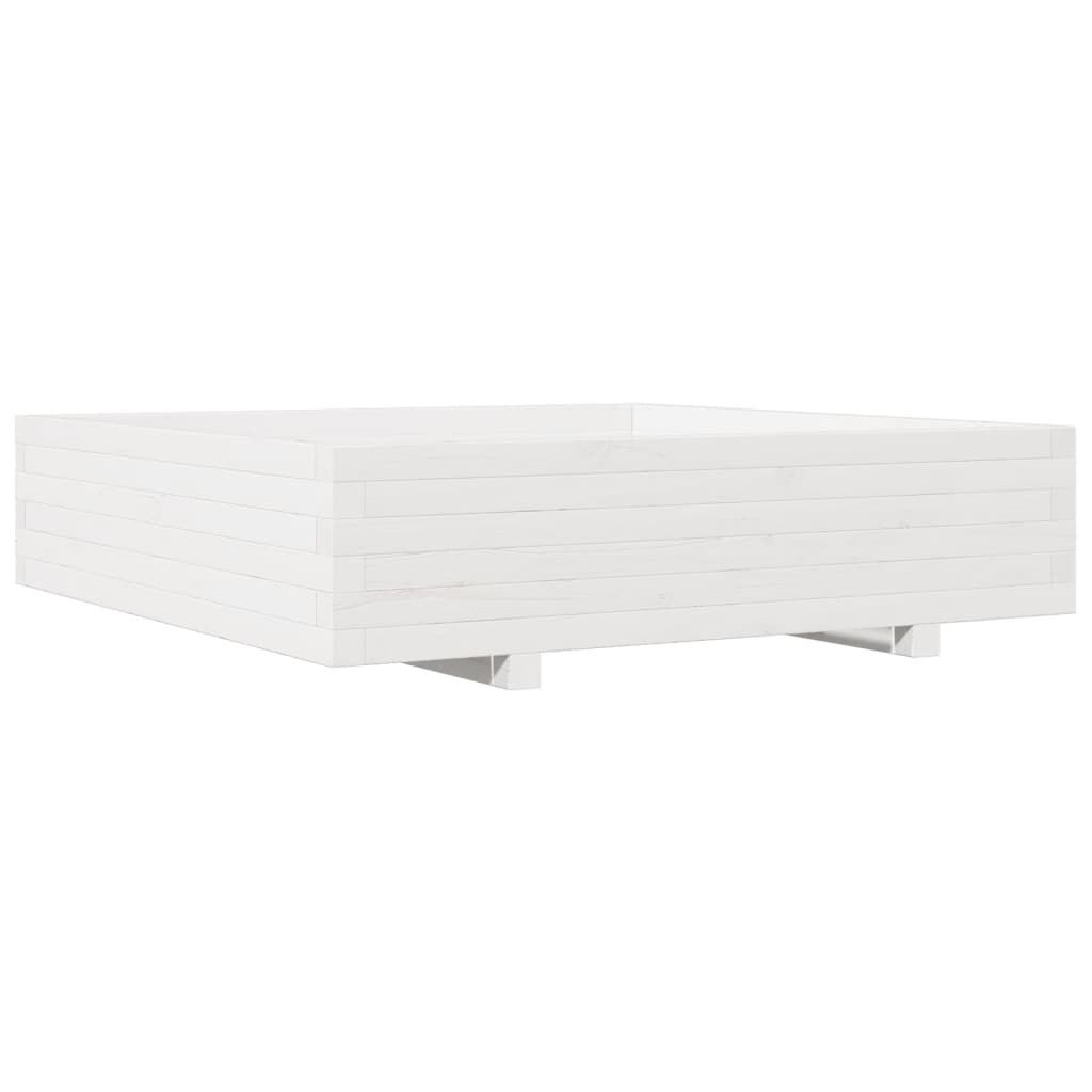 vidaXL Ζαρντινιέρα Κήπου Λευκή 100x100x26,5 εκ. από Μασίφ Ξύλο Πεύκου