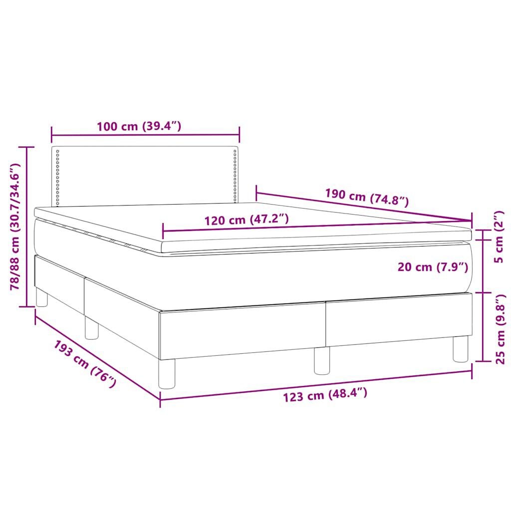 vidaXL Κρεβάτι Boxspring με Στρώμα & LED Μαύρο 120x190 εκ. Βελούδινο