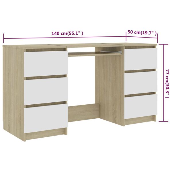 vidaXL Γραφείο Λευκό/Sonoma Δρυς 140 x 50 x 77 εκ. από Μοριοσανίδα