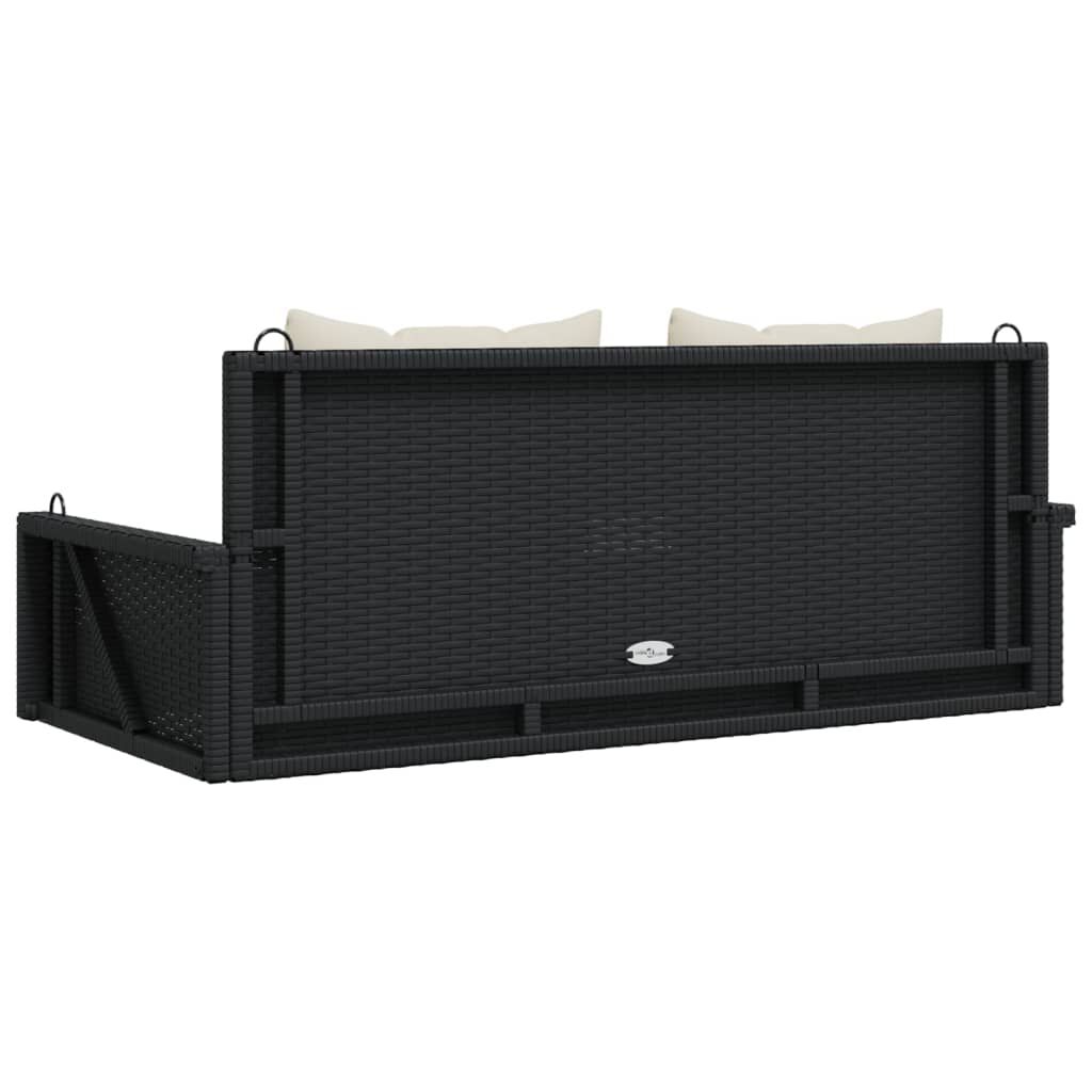 vidaXL Παγκάκι Κούνια Μαύρο 119x56x48 εκ. Συνθετικό Ρατάν με Μαξιλάρια